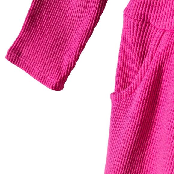 GAP Henley Dress 18-24 Months Long Sleeve Pink Waffle Knit Preppy Cottage Cozy - Picture 2 of 10
